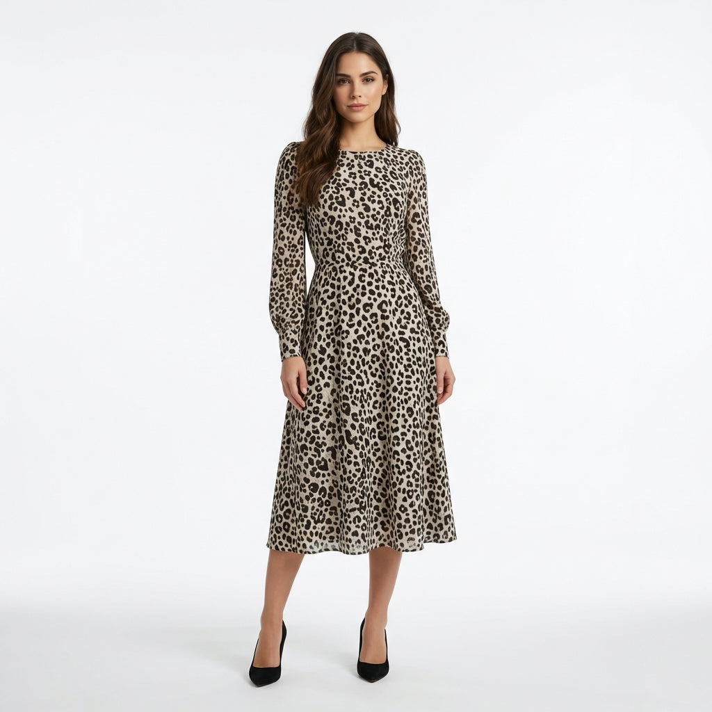 Abito Midi con Stampa Leopardata