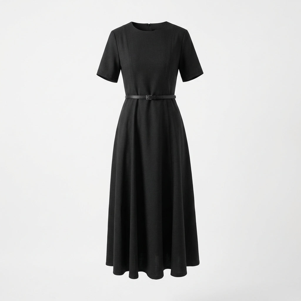 Abito Midi Minimal con Cintura