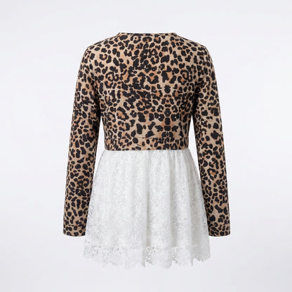 Blusa Leopardata con Dettagli in Pizzo