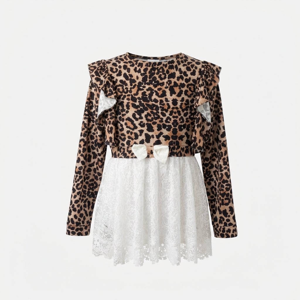 Blusa Leopardata con Dettagli in Pizzo