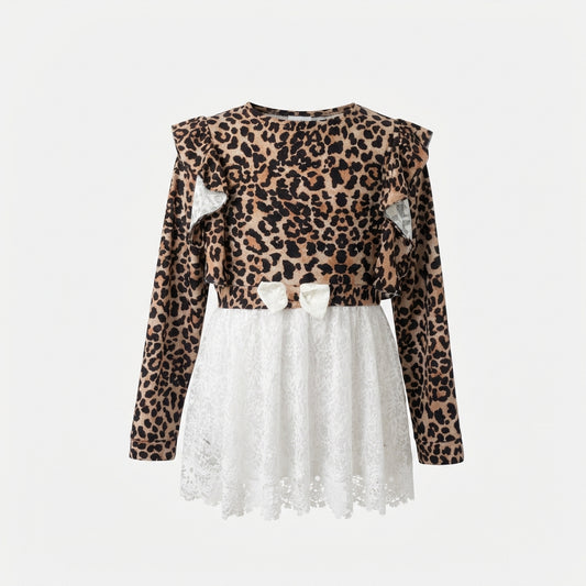 Blusa Leopardata con Dettagli in Pizzo