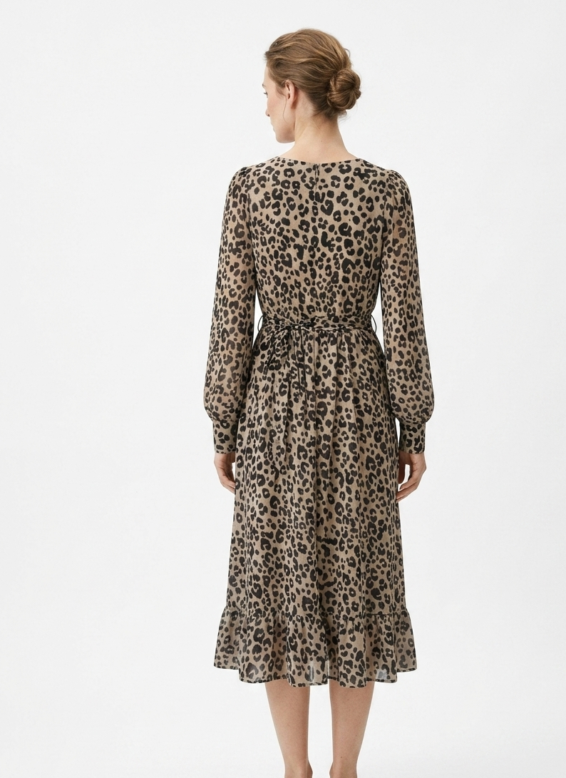 Abito Midi con Stampa Leopardata