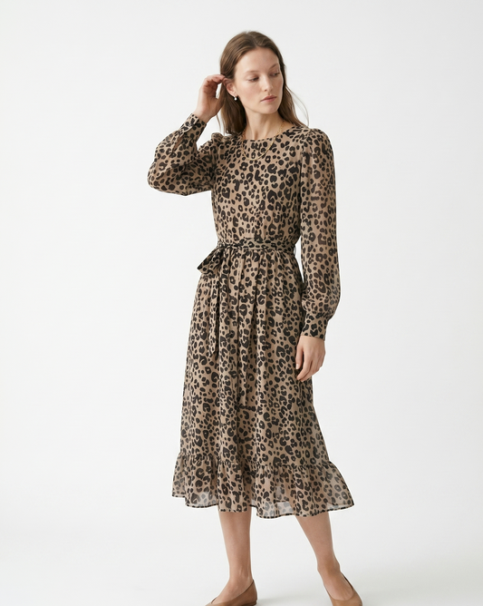 Abito Midi con Stampa Leopardata