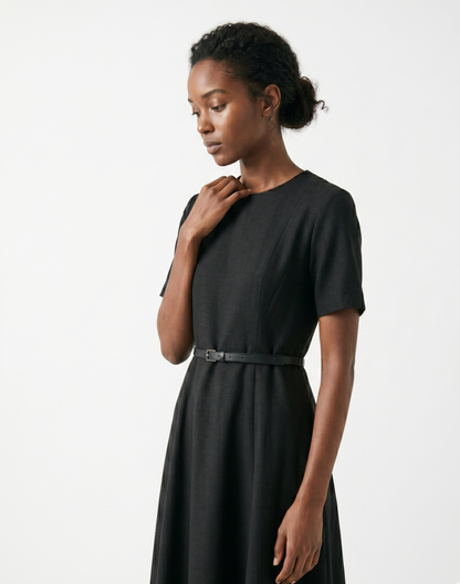 Abito Midi Minimal con Cintura