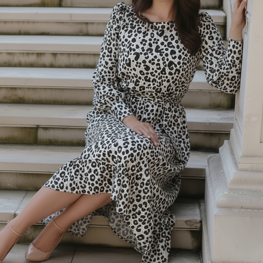 Abito Midi con Stampa Leopardata