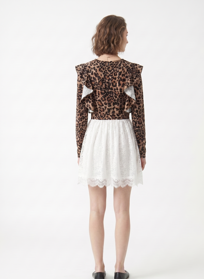 Blusa Leopardata con Dettagli in Pizzo